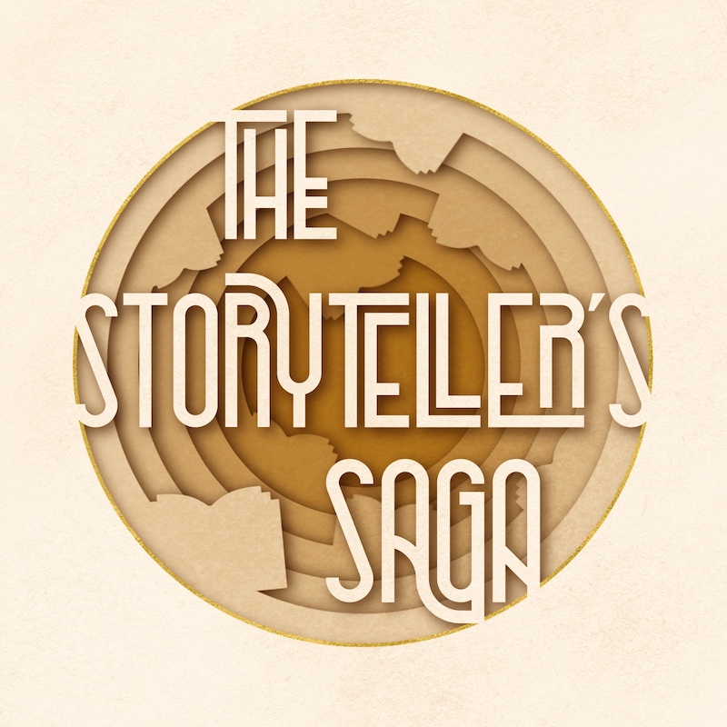 cover for storyteller Kat Vancil's newsletter The Storyteller’s Saga. Features a recessing series of circles and books created in cut paper with the words “The Storyteller’s Saga”