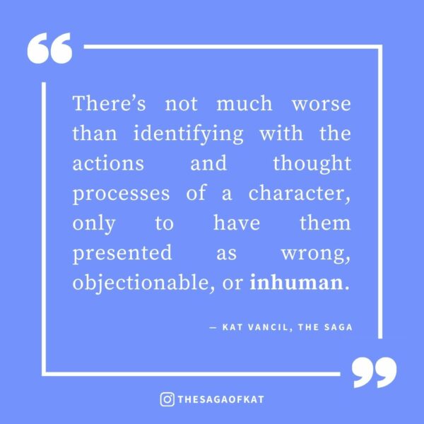‘There’s not much worse than identifying with the actions and thought processes of a character, only to have them presented as wrong, objectionable, or inhuman.’ — Kat Vancil, “Alien. Robot. Psychopath: A Look at Media’s Fraught History with Autistic Representation”, The Saga