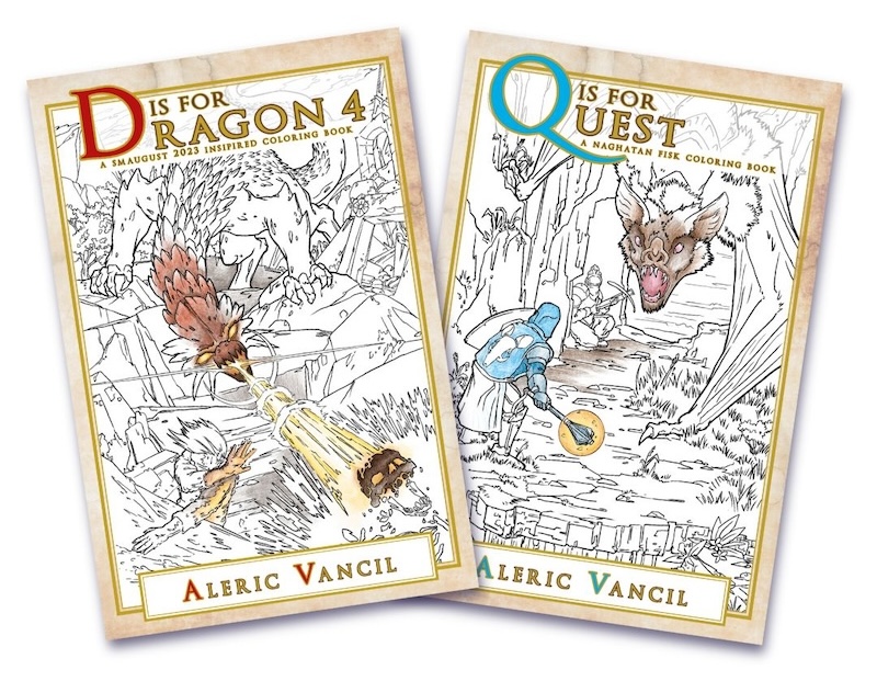 Book covers for D is for Dragon 4 and Q is for Quest by Aleric Vancil