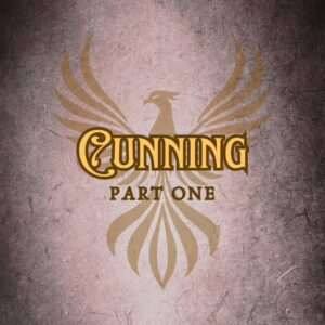 Features “Cunning” in EFCO Brookshire font on a Dark Academia old magic tome style background