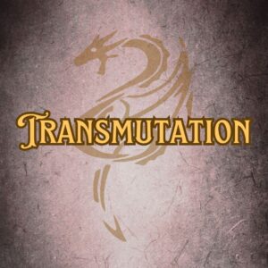 Features “Transmutation” in EFCO Brookshire font on a Dark Academia old magic tome style background
